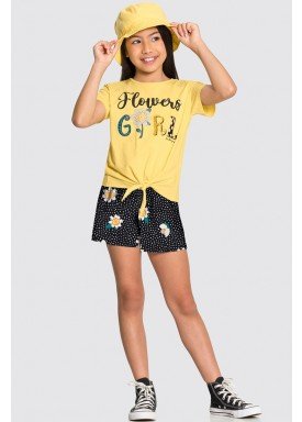 conjunto blusa e short infantil juvenil feminino flowers amarelo alakazoo 16023 1