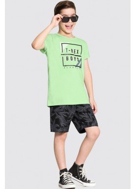 conjunto camiseta e bermuda infantil juvenil masculino trex verde alakazoo 16052 1