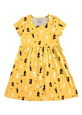 vestido meia malha infantil feminino cats amarelo alakazoo 11217
