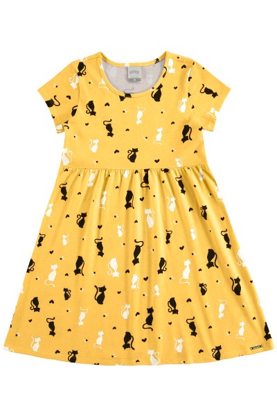 Vestido Infantil Menina Cats Amarelo - Alakazoo