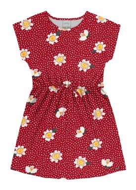 vestido meia malha infantil juvenil feminino flores vermelho alakazoo 16022