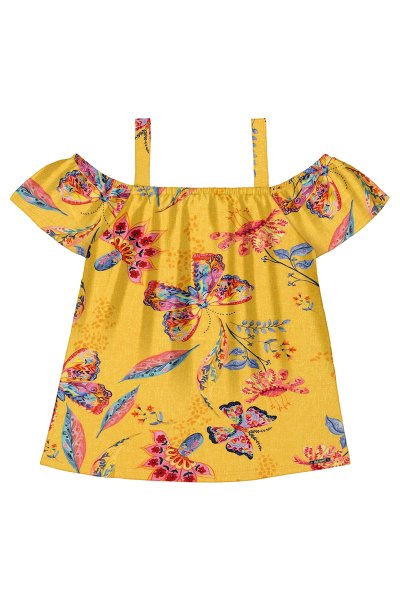 Blusa Infantil Menina Butterflies Amarelo - Alakazoo