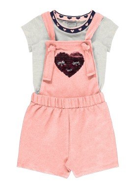 conjunto macaquinho e blusa infantil feminino heart mescla alakazoo 31784