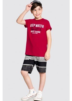 conjunto camiseta e bermuda infantil masculino white shark vermelho alakazoo 34003 1