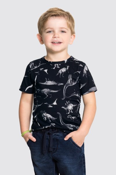 Camiseta Infantil Menino Dinossauros Preto - Alakazoo