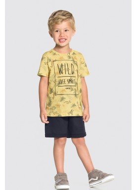 conjunto camiseta e bermuda infantil masculino free spirit amarelo alakazoo 34688 1
