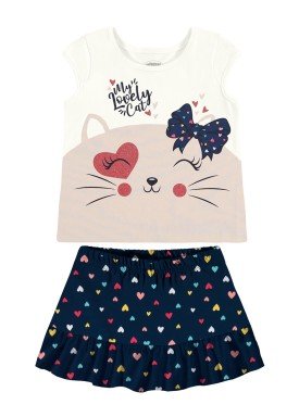 conjunto blusa e short saia bebe feminino lovely cat offwhite alakazoo 34946