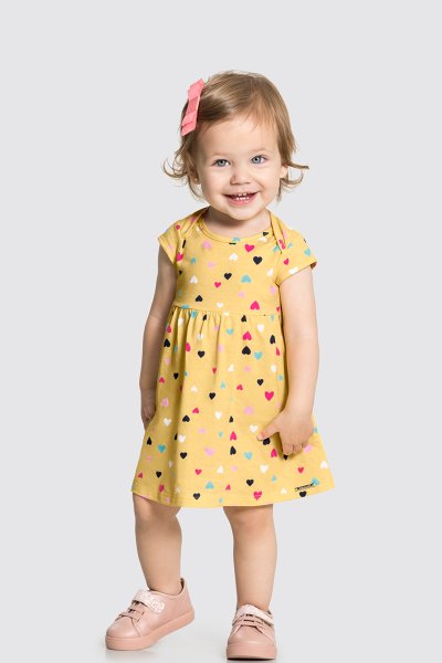 Vestido Bebê Menina Corações Amarelo - Alakazoo
