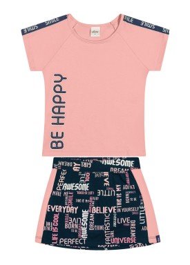 conjunto blusa e saia infantil feminino be happy rosa elian 251446