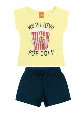 conjunto blusa e short infantil feminino popcorn amarelo elian 231438