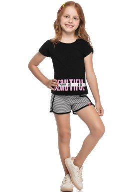 conjunto blusa e short infantil juvenil feminino beautiful preto elian 251435 1