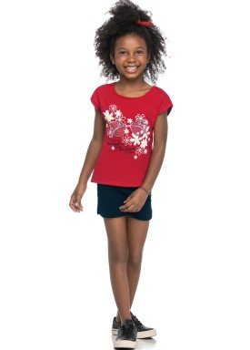 conjunto blusa e short infantil juvenil feminino flowers vermelho elian 251392 1