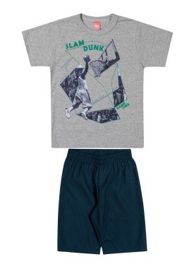 conjunto camiseta e bermuda infantil juvenil masculino slam dunk mescla elian 241028