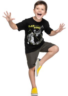 conjunto camiseta e bermuda infantil juvenil masculino slam dunk preto elian 241028 1