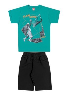 conjunto camiseta e bermuda infantil juvenil masculino slam dunk verde elian 241028