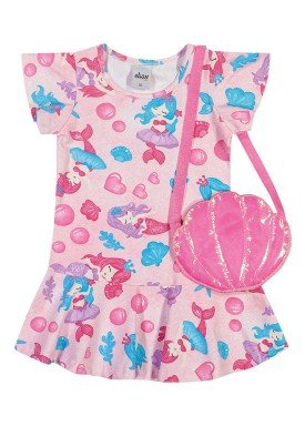 vestido e bolsa cotton infantil feminino sereias rosa elian 231511