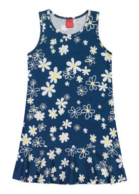 vestido meia malha infantil juvenil feminino floral marinho elian 251391