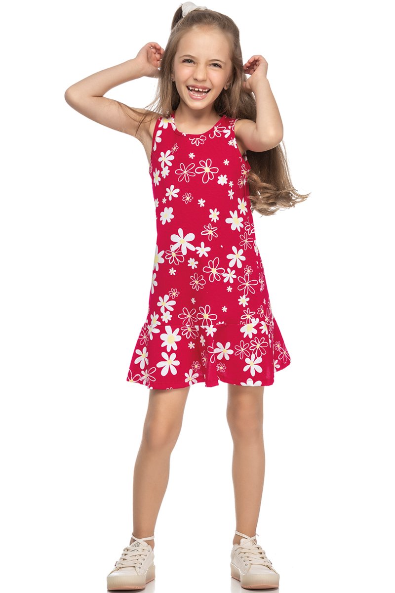 vestido meia malha infantil juvenil feminino floral vermelho elian 251391 1