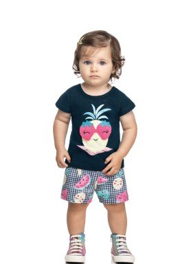 conjunto blusa e short bebe feminino abacaxi marinho elian 211168 1