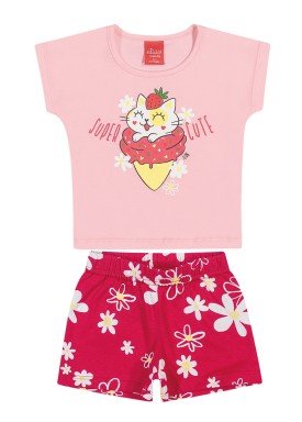 conjunto blusa e short bebe feminino super cute rosa elian 211112