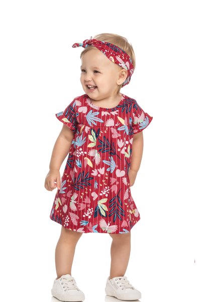 Vestido c/ Faixa de Cabelo Bebê Menina Nature Vermelho - Elian