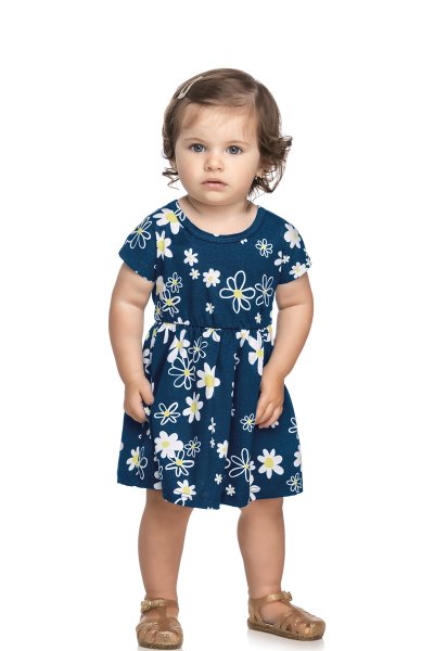 Vestido Bebê/Infantil Menina Floral Marinho - Elian