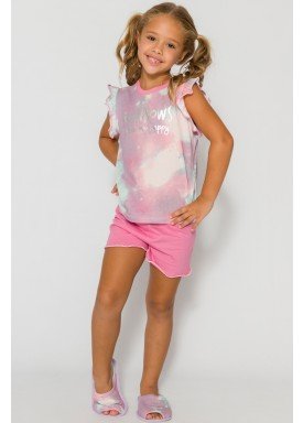 pijama curto infantil feminino rainbows rosa evanilda 49010039