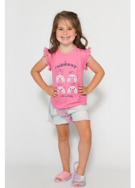 pijama curto infantil feminino rainbows rosa evanilda 60010007
