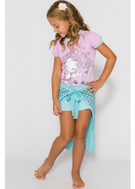 pijama curto infantil feminino sereia rosa evanilda 49010041