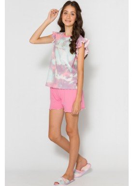 pijama curto juvenil feminino rainbows rosa evanilda 50010026