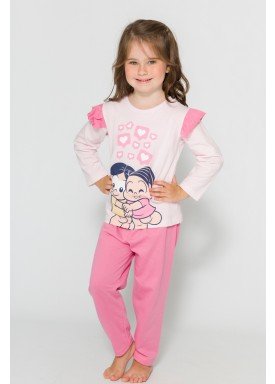 pijama longo infantil feminino turma monica rosa evanilda 40040016