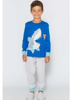 pijama longo infantil masculino pizza shark azul evanilda 27010046