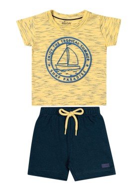 conjunto camiseta e bermuda bebe masculino summer amarelo elian 20910