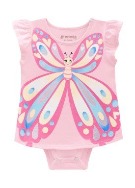 vestido body meia malha bebe feminino borboleta rosa brandili 24676