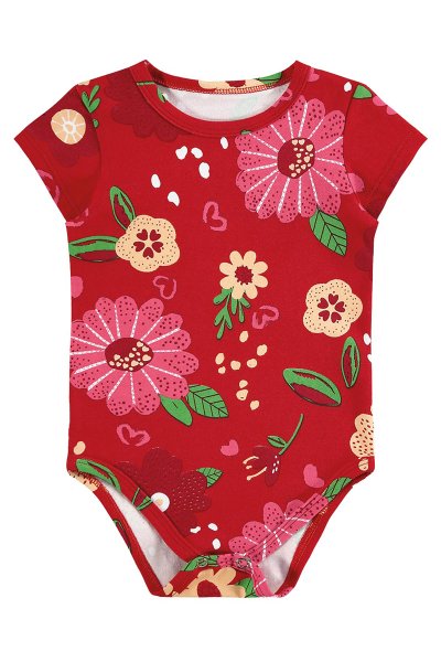 Body Cotton Bebê Menina Flores Vermelho - Alenice