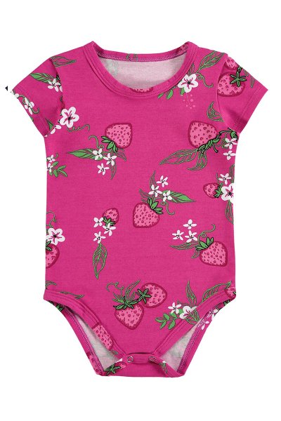 Body Cotton Bebê Menina Morangos Pink - Alenice