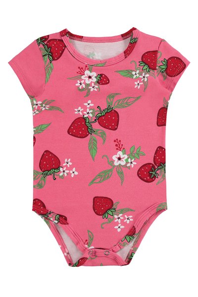 Body Cotton Bebê Menina Morangos Rosa - Alenice