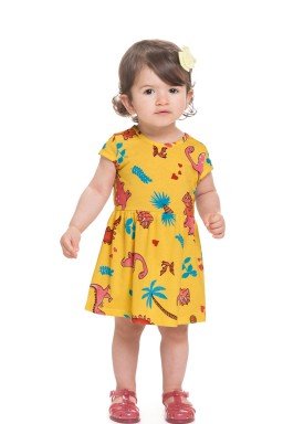 vestido meia malha bebe infantil feminino dinossauros amarelo alenice 41241 1