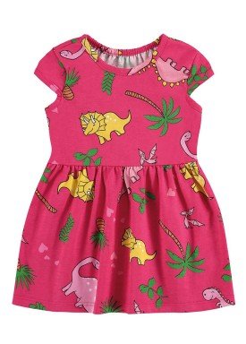 vestido meia malha bebe infantil feminino dinossauros pink alenice 41241