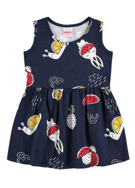 vestido meia malha bebe infantil feminino frutas marinho alenice 41240