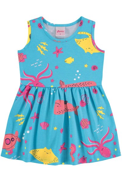 Vestido Bebê/Infantil Menina Fundo do Mar Azul - Alenice