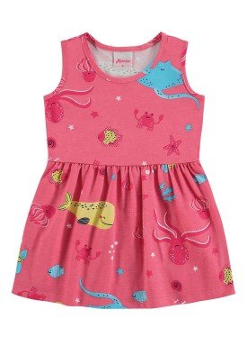 vestido meia malha bebe infantil feminino fundo mar rosa alenice 41240