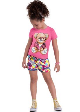 conjunto blusa e short infantil feminino ursinho rosa brandili 34683 1