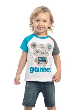 camiseta meia malha infantil masculina gamer branco kamylus 12136