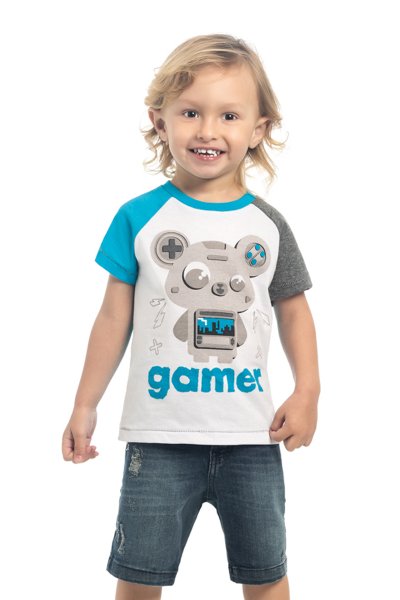 Camiseta Infantil Menino Gamer Branco - Kamylus
