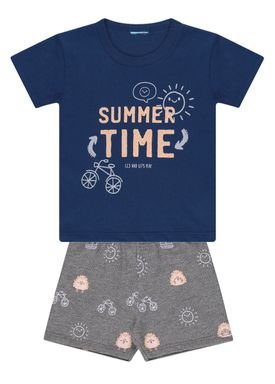 conjunto camiseta e bermuda bebe masculino summer time kamylus 12090