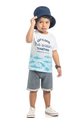 conjunto camiseta e bermuda infantil masculino the ocean branco kamylus 12140
