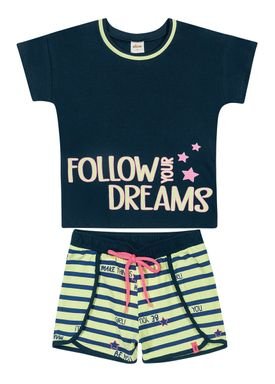 conjunto blusa e short infantil juvenil feminino dreams marinho elian 251473