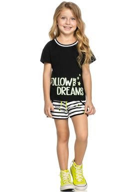 conjunto blusa e short infantil juvenil feminino dreams preto elian 251473 1