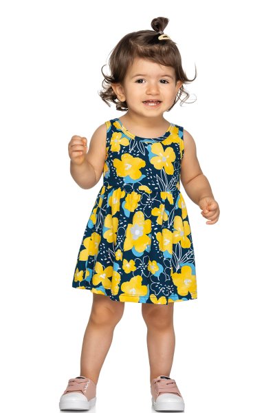 Vestido Bebê/Infantil Menina Flores Marinho - Elian